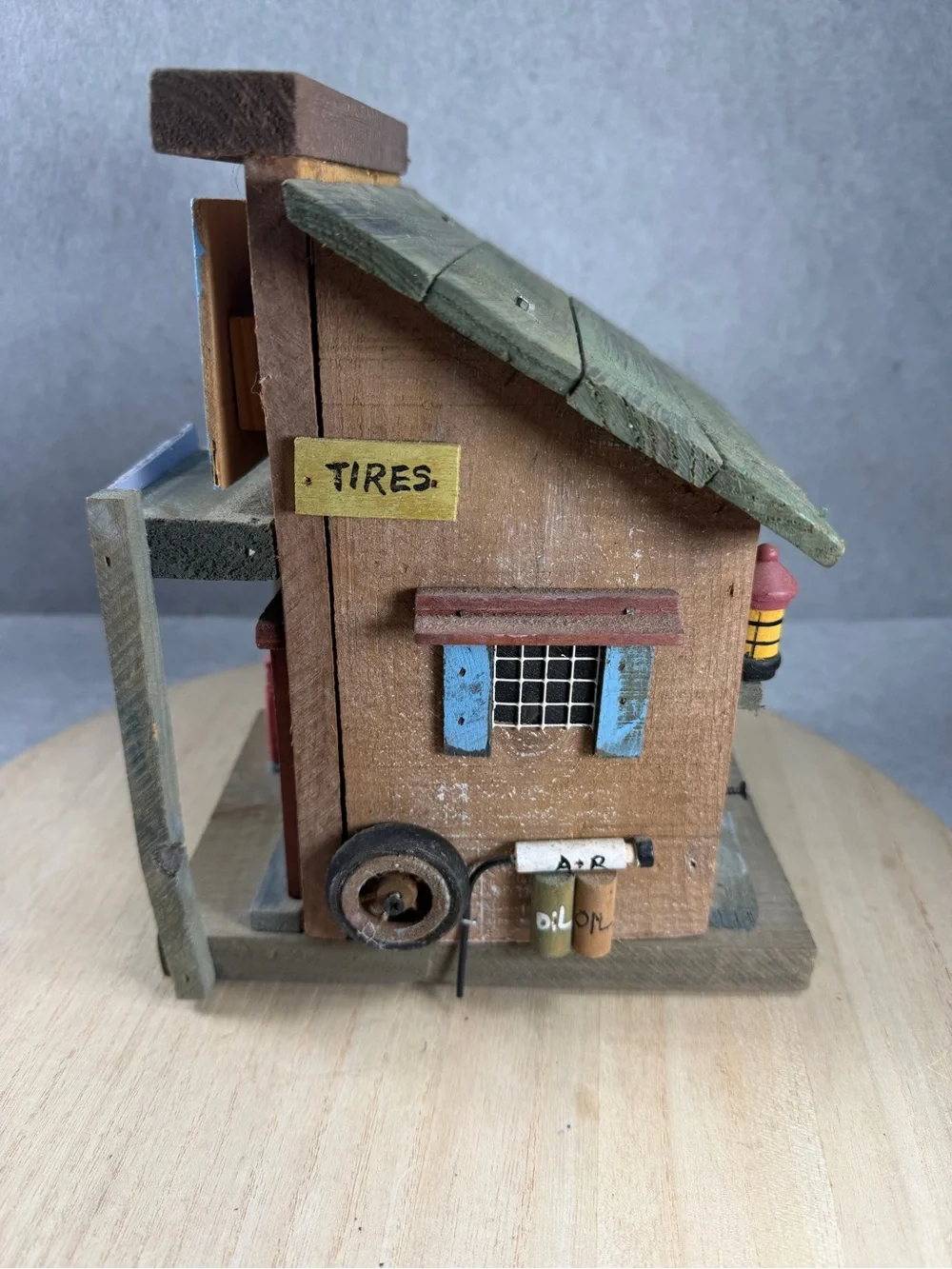 Vintage Wooden Gas Station Birdhouse Rustic Auto Repair Shop Folk Art Garden